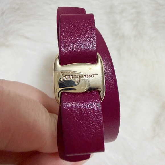 Salvatore Ferragamo Vara Bow Leather Gold Tone Double Wrap Bracelet main image 6